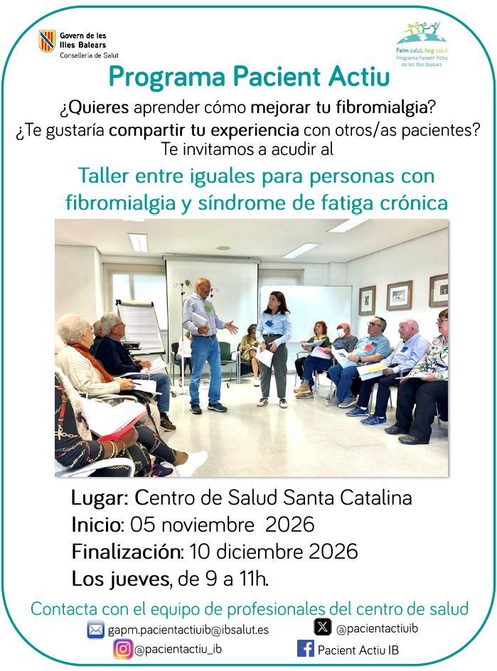 Taller entre iguales para personas con fibromialgia/SFC/SQM